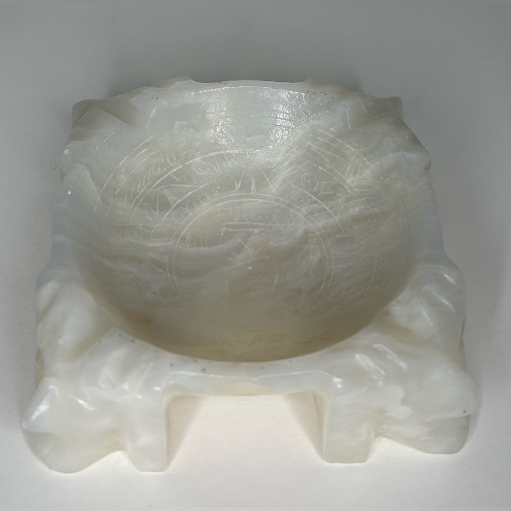 VTG Midcentury Carved Onyx Marble/Soapstone Ashtray Tribal Mayan Alabaster Aztec